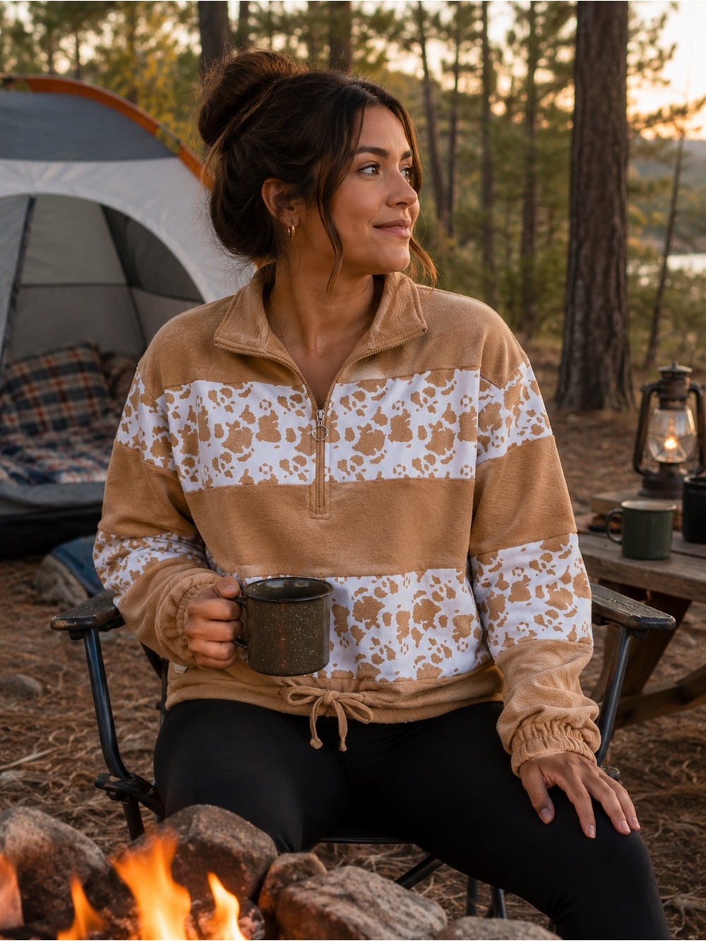 Simply Southern Tan and White Half-Zip Fleece Pullover